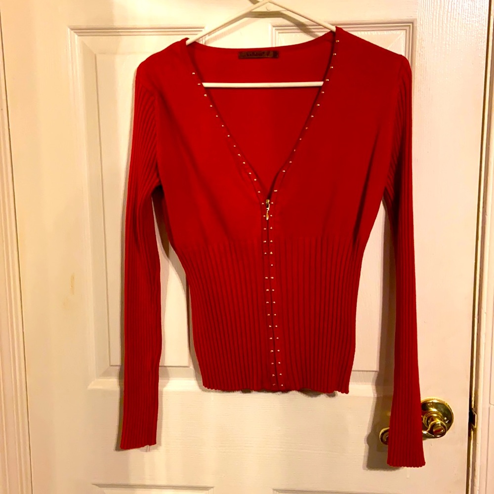 Red zippered sweater top